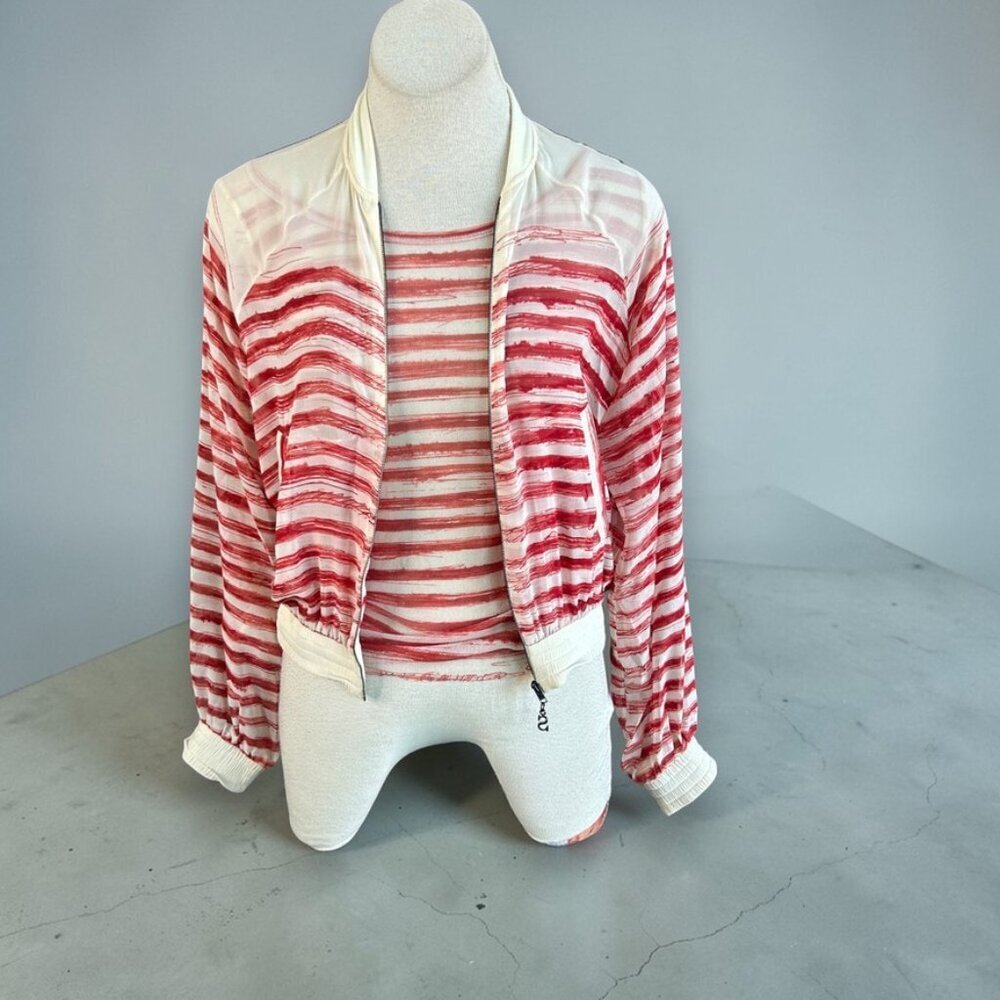 Jean Paul Gaultier Soleil 100% Silk Mesh Striped Long Sleeve Top and Jacket